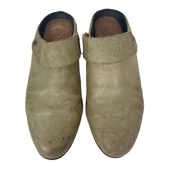 Ariat ATS Beige Leather Mules Slip On Slingback Clogs Western Shoes Size 7.5 - Picture 1 of 7
